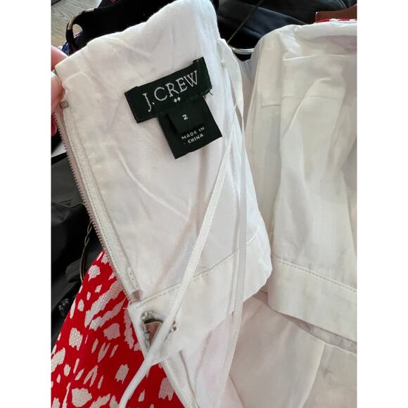 J Crew Strapless Cotton Summer Dress Red White Ikat Print 2 - Picture 6 of 7